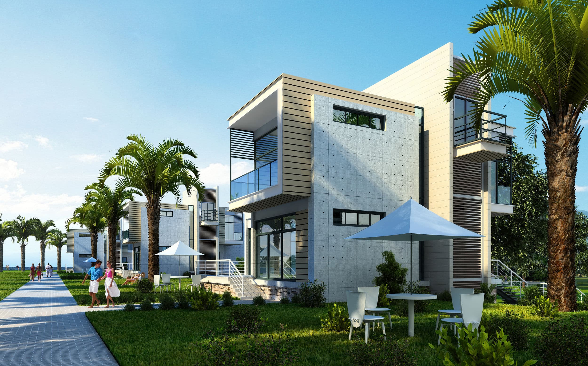 Cityscape at dusk with urban buildings.